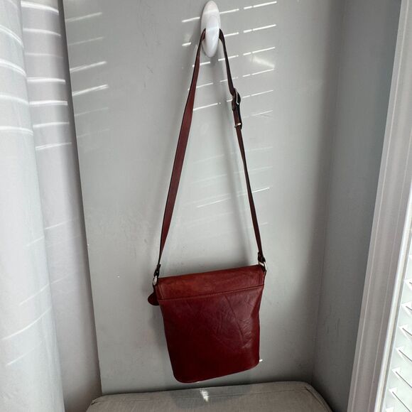 Vintage Oroton Australian Leather Saddle Bag Crossbody Purse Brown Red - Picture 6 of 12